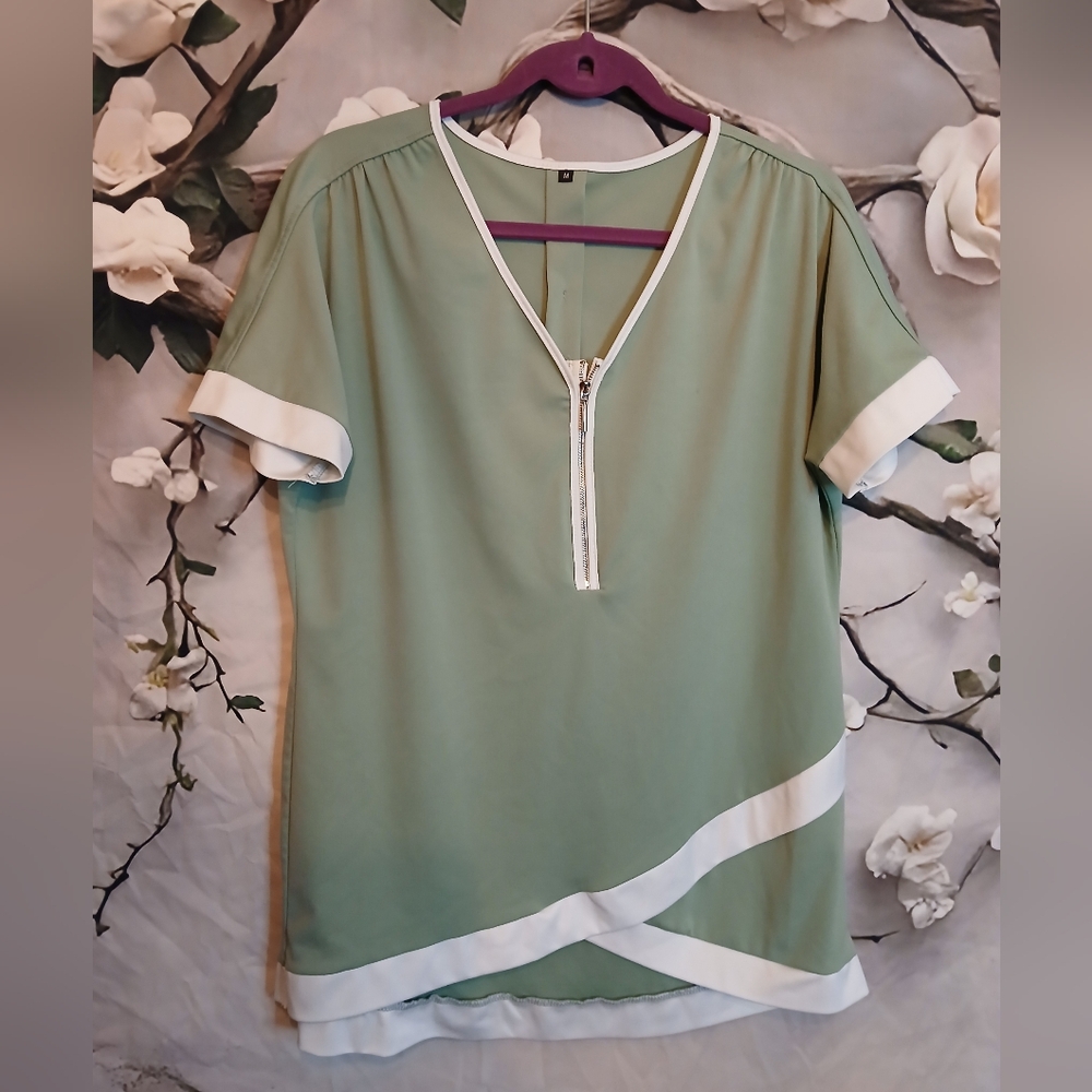 Green and White Women's Top